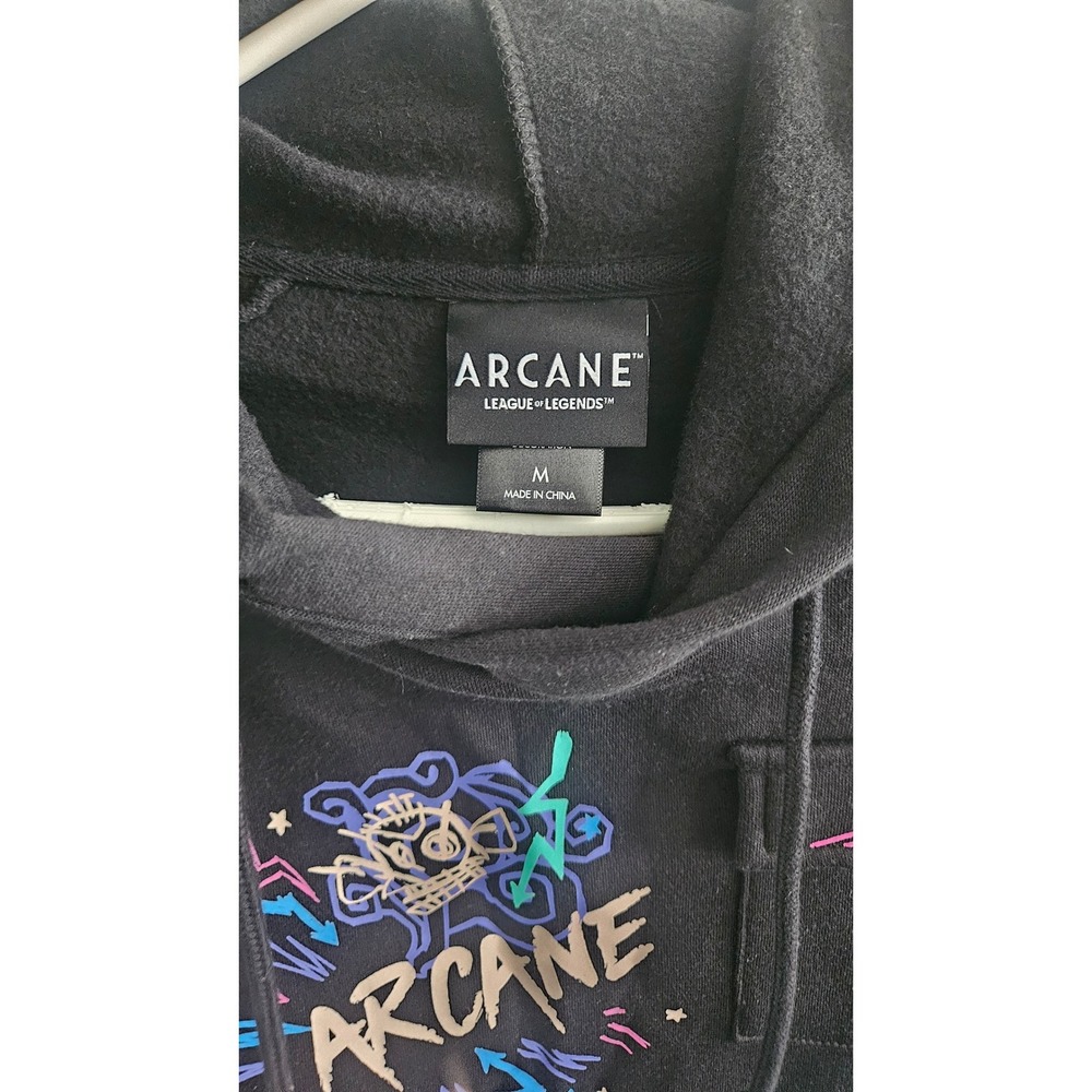 Y2K Anime Arcane League of Legends Jinx Graffiti Hoodie Black Utility Pockets M